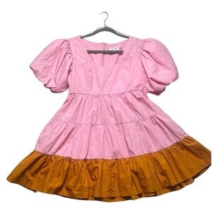 Day + Moon Puff sleeve Color block‎ mini dress